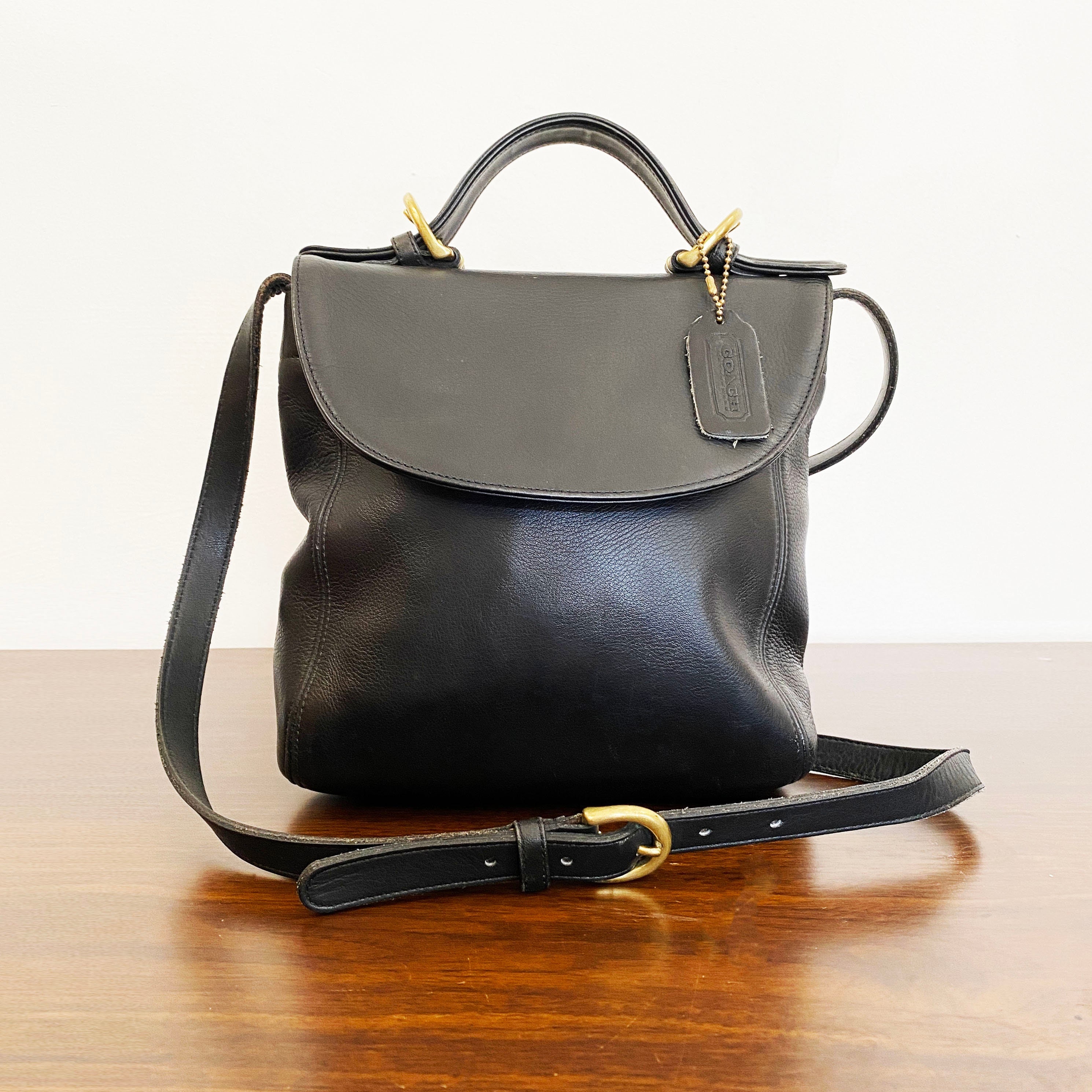 1990s Coach Black Leather Soho Handle Bag Satchel Crossbody 