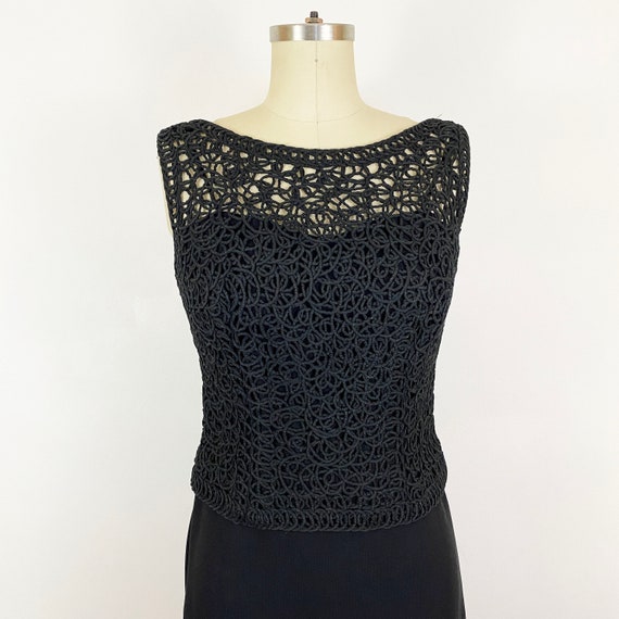 1950s Black Cord Lace Illusion Neckline Wiggle Dr… - image 5