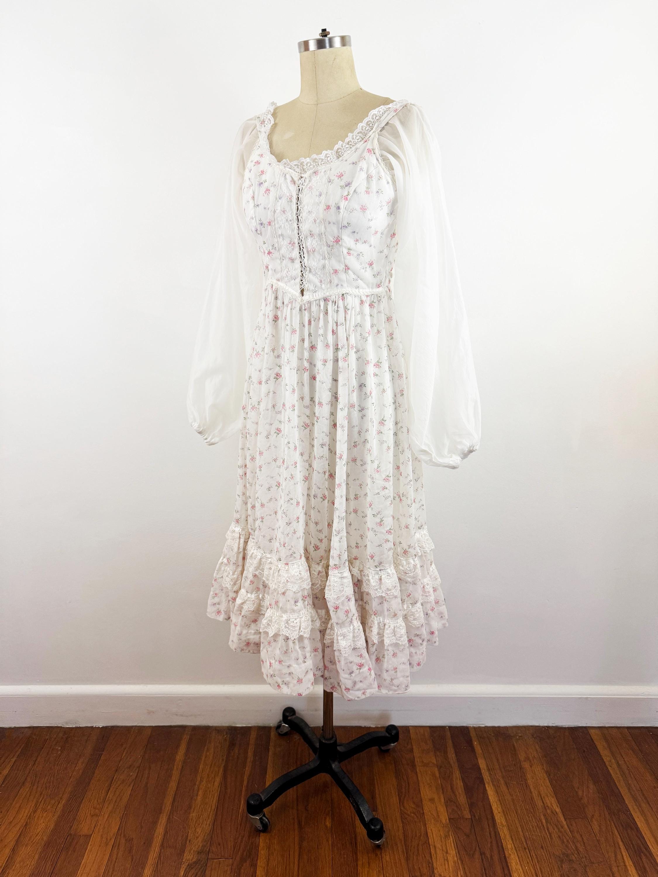 1970s Gunne Sax Prairie Dress: Calico Floral Corset, Extra Small - Etsy
