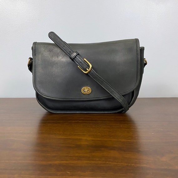 Vintage Coach City Bag Charcoal Black Leather Cros