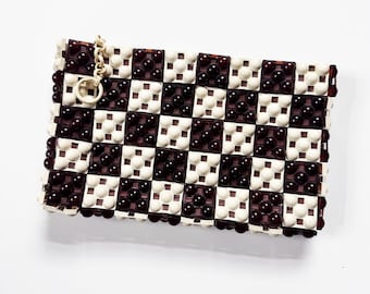 Bolso de mano de plástico Plasticflex blanco y marrón de los años 40 de Joure Pin Up Clutch Retro Purse 40s Purse