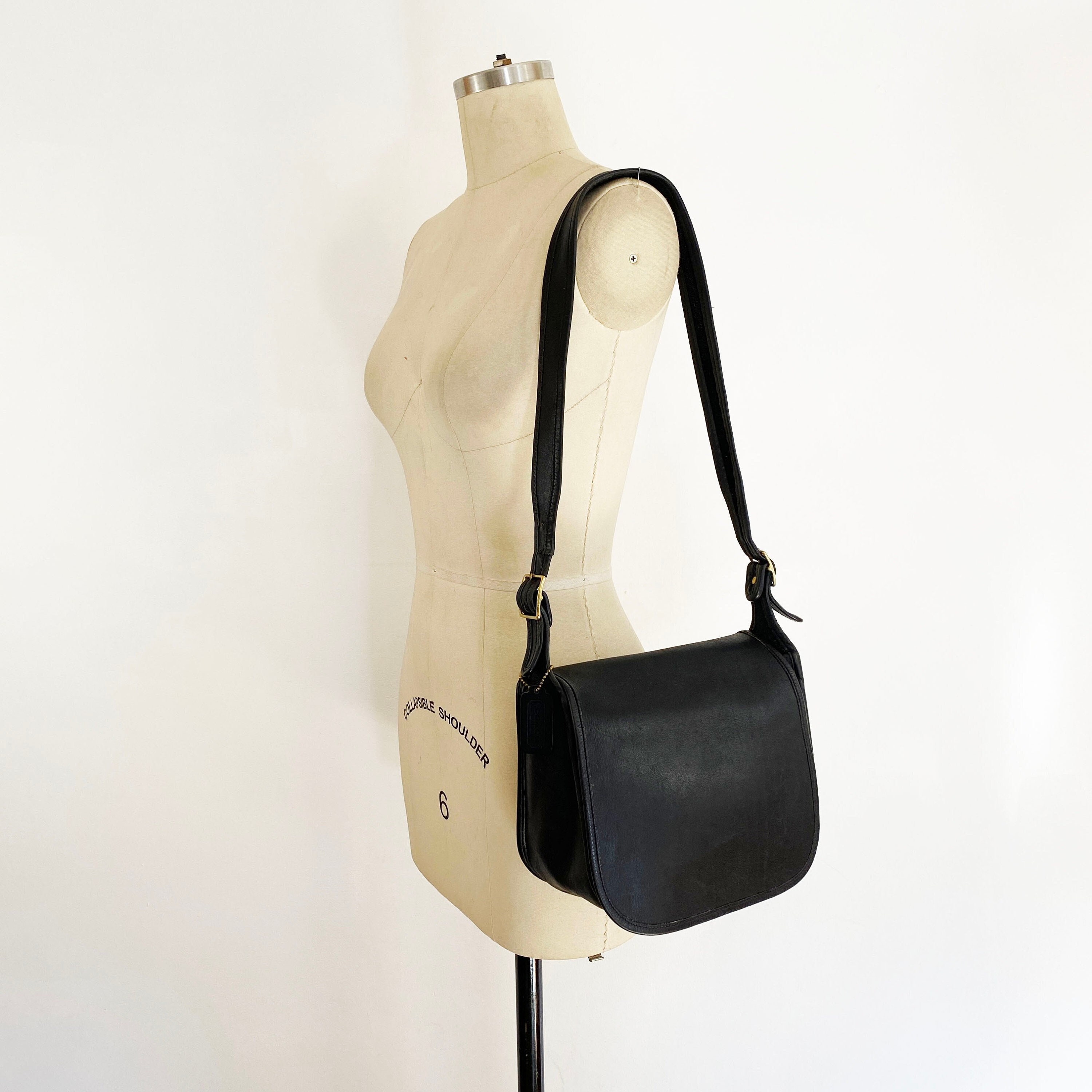 Vintage Coach Black Leather Buckle Bag Refurbished Black 