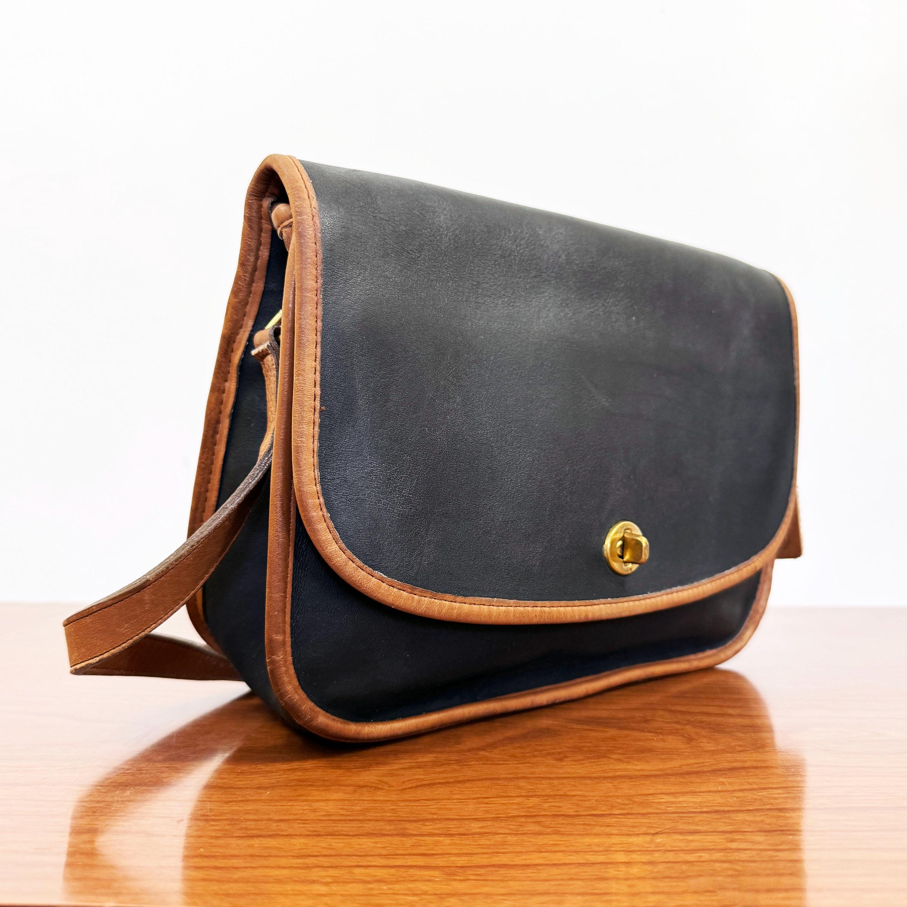 1980s Coach Spectator City Bag Navy and Tan Leather Coach 