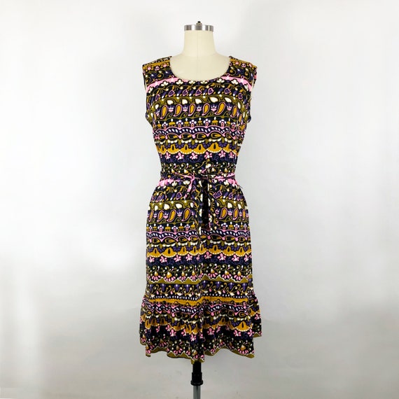 1960's Mod Floral Black, Pink, Ochre Paisley Sundr
