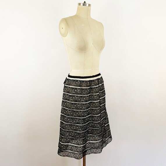 1950s Black Half Slip with Pale Blue Taffeta and Sheer Black Lace Hem
