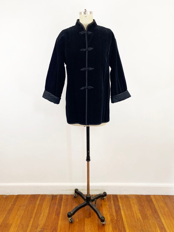1970s Geoffrey Beene Black Velvet Quilted Jacket S