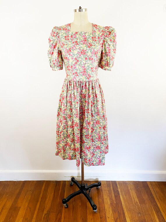 1980s Laura Ashley Floral Cotton Midi Prairie Dre… - image 3