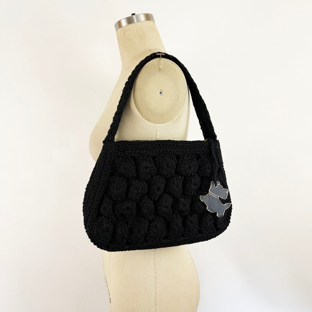 1940s Black Cord Handbag With Lucite Handles