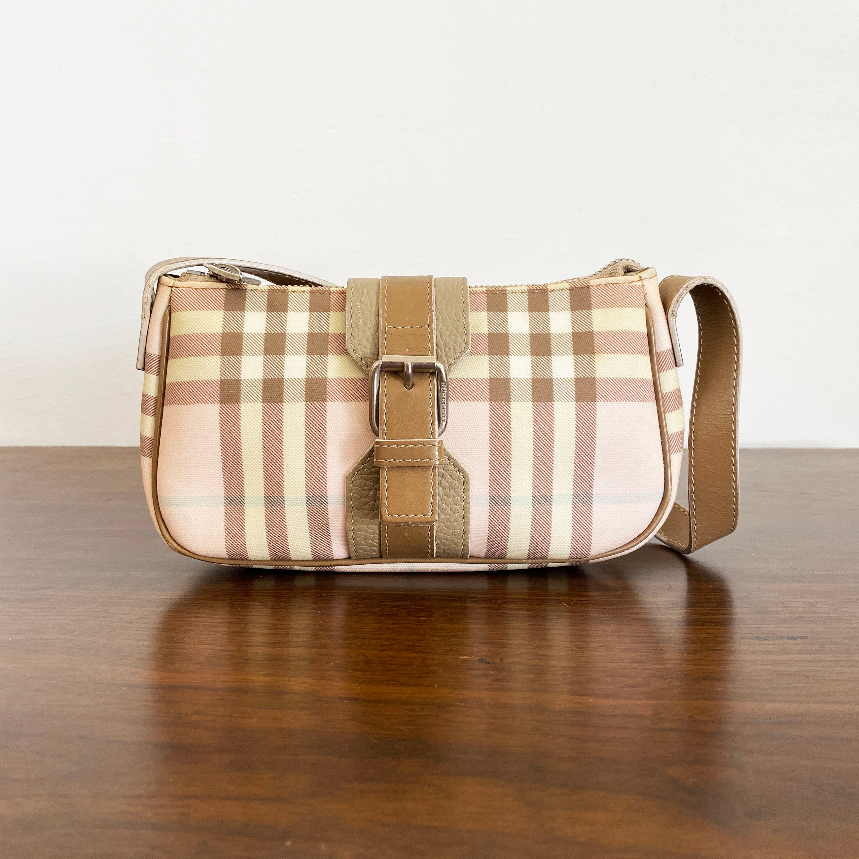 Vintage 90s Burberrys Burberry Nova Check Shoulder Bag Leather