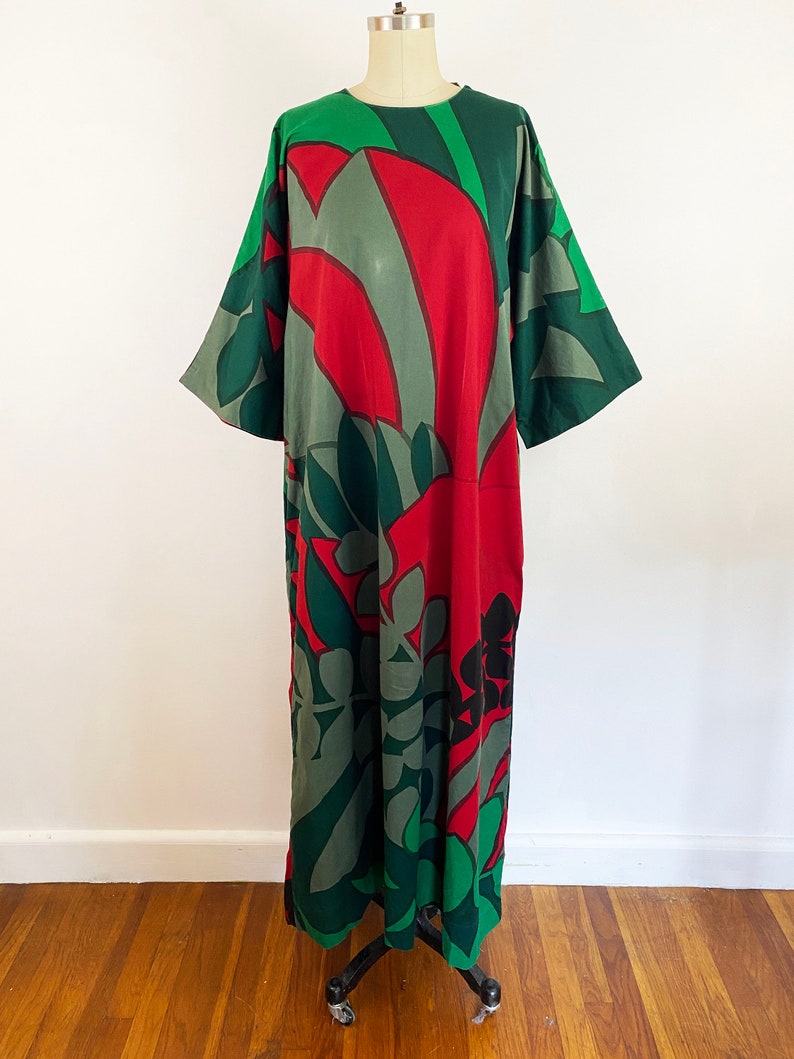 Marimekko 1974 Green and Red Leaf Kaftan Maxi A-line Dress - Etsy