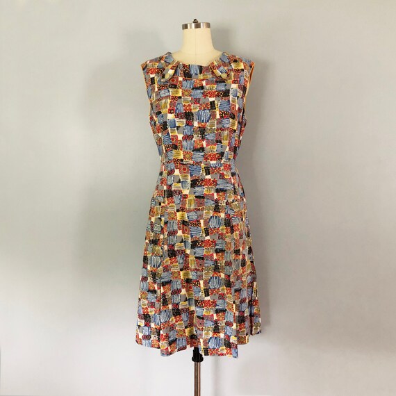 1950 Cotton Atomic Patch Print Wrap Dress / Vintag