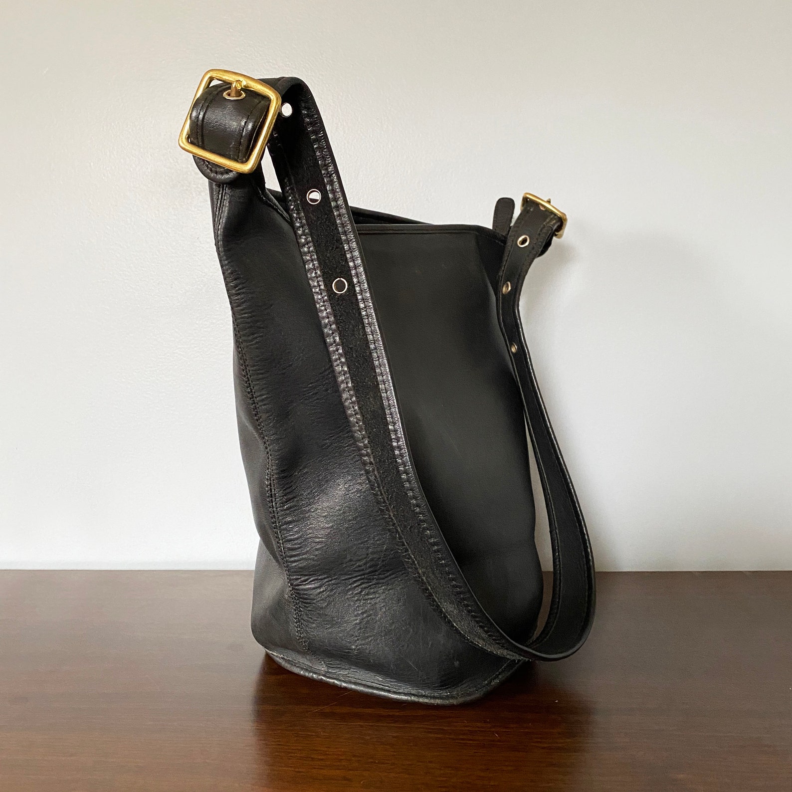 Vintage Coach XL Duffle Bag Black Leather / Coach Sack Feed Etsy