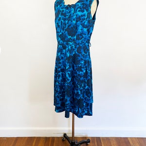 1950s County Fair Black and Blue Floral Cotton A-line Dress Retro Sundress 50s Day Dress Pin Up Rockabilly / Size Large image 4