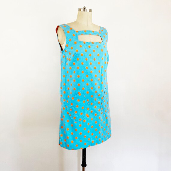 1960s Orange and Blue Polka Dot Mini Dress Mod A-… - image 5