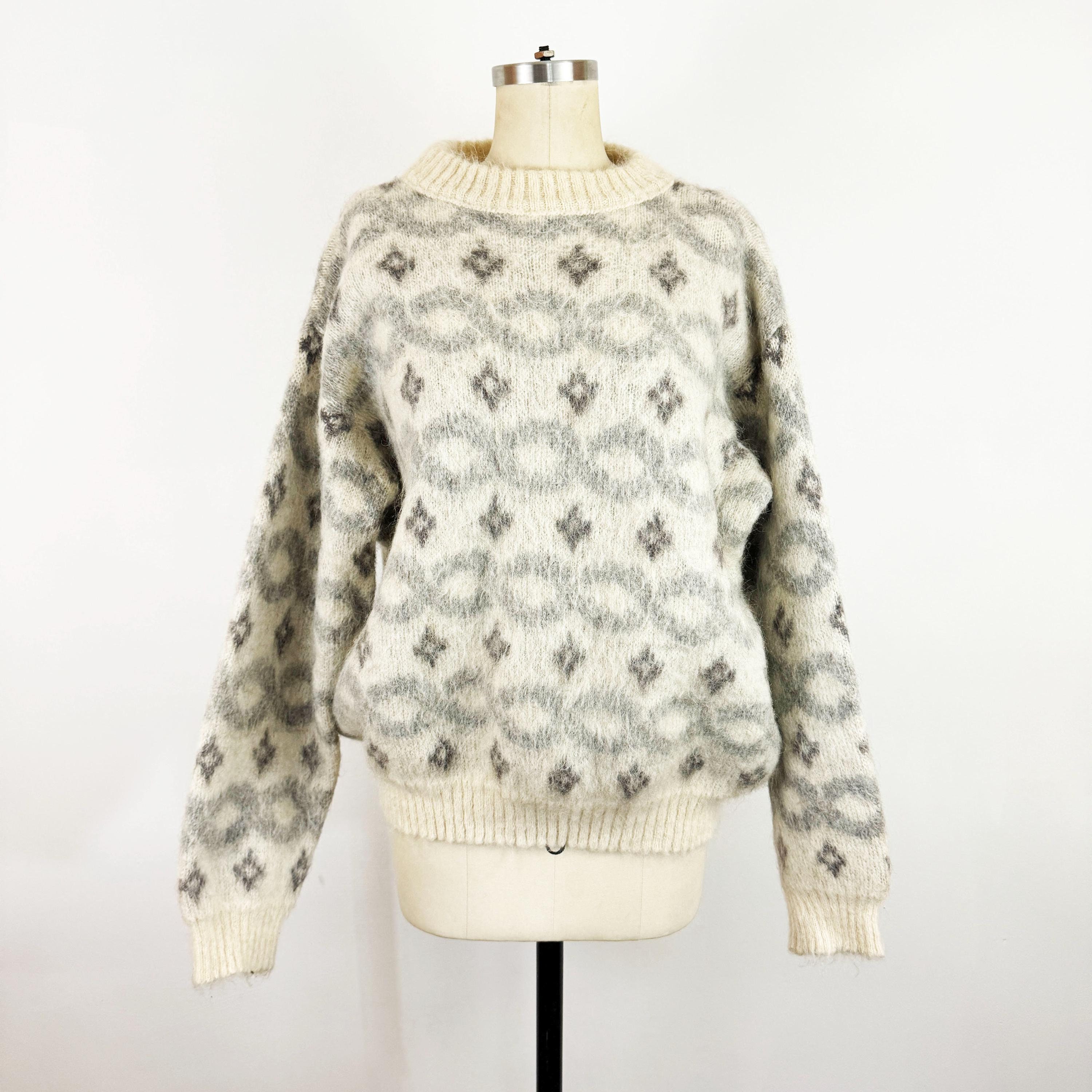 1970s Lord Jeff Baggy Shag Icelandic Wool Sweater Cream Gray 1970s Lord Jeff Baggy Shag Icelandic Wool Sweater Cream Gray