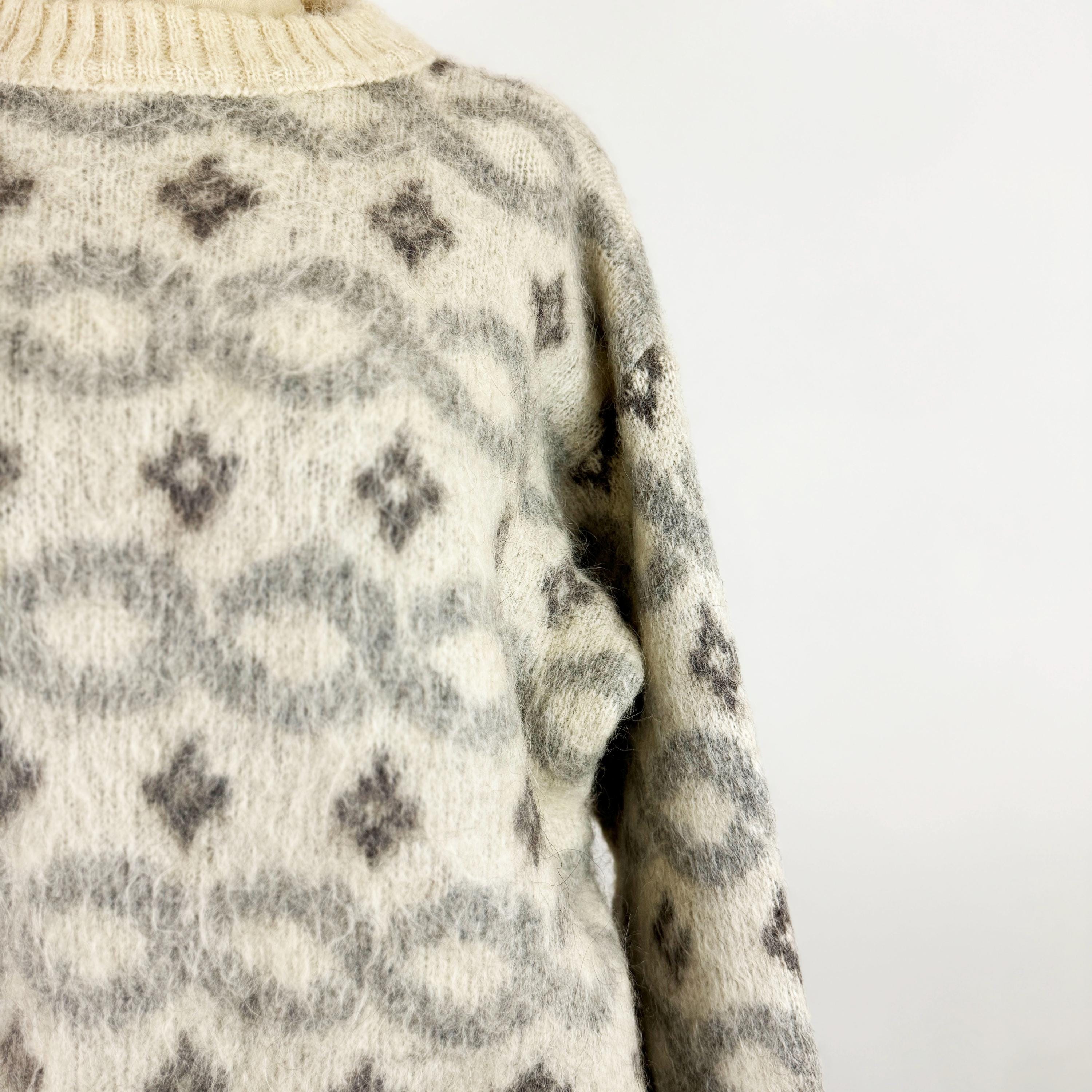 1970s Lord Jeff Baggy Shag Icelandic Wool Sweater Cream Gray 1970s Lord Jeff Baggy Shag Icelandic Wool Sweater Cream Gray