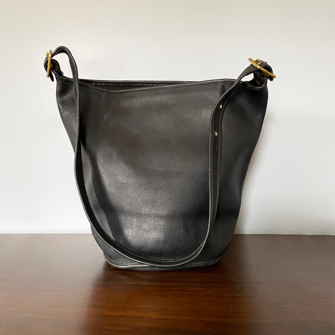 Vintage Coach XL Duffle Bag Black Leather / Coach Sack Feed Etsy