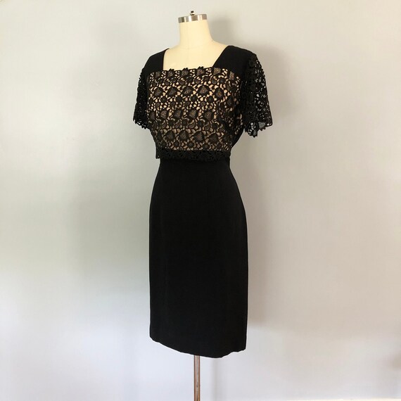 1950's Little Black Dress Illusion Neckline Lace W