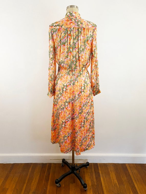 1980s John Hagarty Peach Floral Silk Striped Shee… - image 7