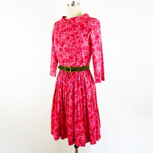 1950s Fuchsia Pink Abstract Paisley Cotton Fit and Flare Day Dress Retro Party Rockabilly Pin Up Cute Bright / Size Medium 8 image 5