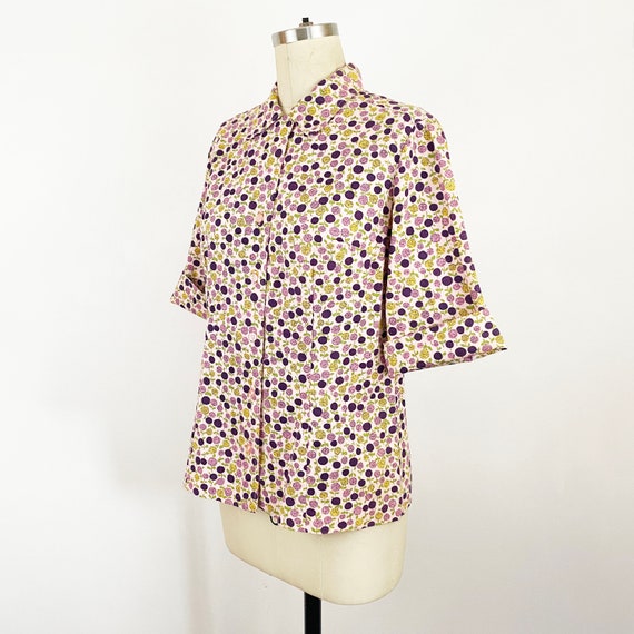 1960s Purple Floral Cotton Blouse Chrysanthemum R… - image 4