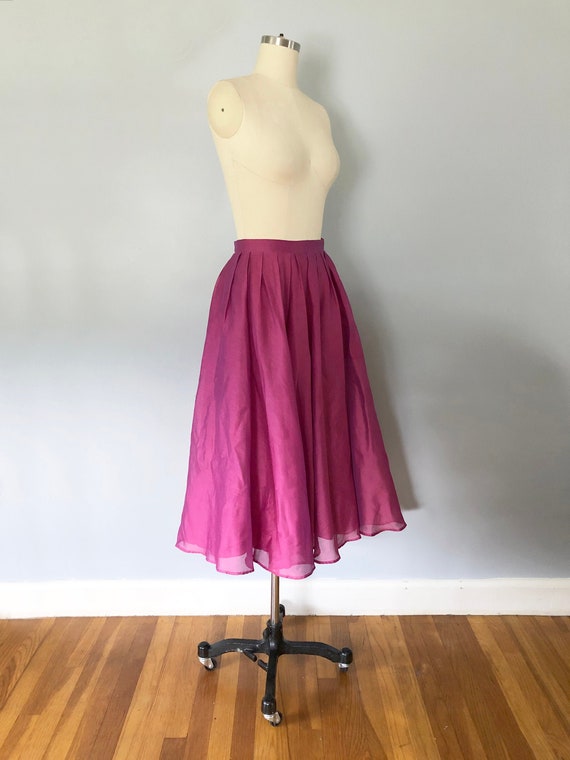 1980's Fuchsia Silk Voile Circle Full Skirt Jaeger