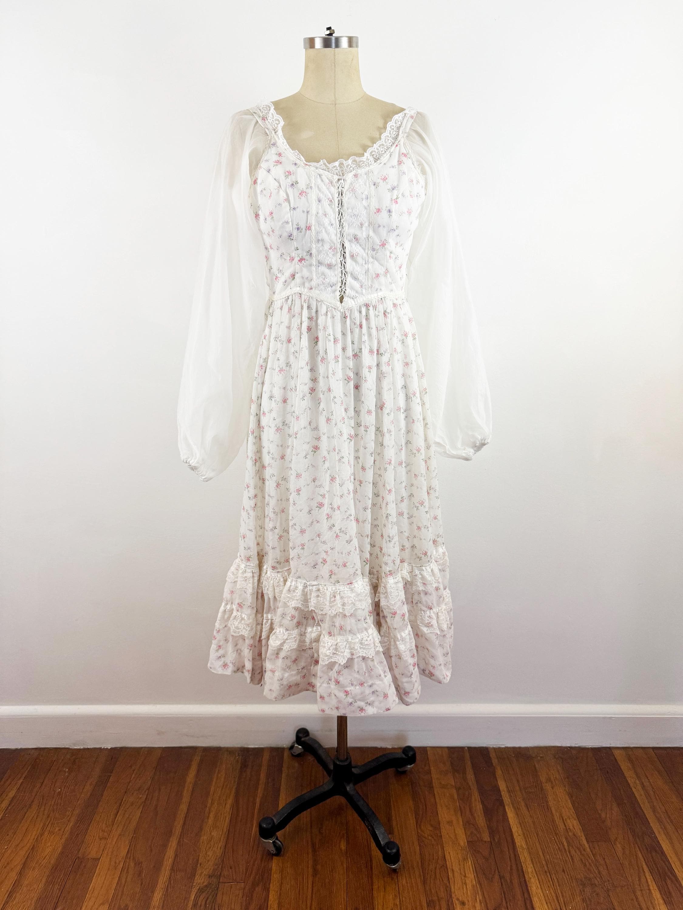 1970s Gunne Sax Prairie Dress: Calico Floral Corset, Extra Small - Etsy