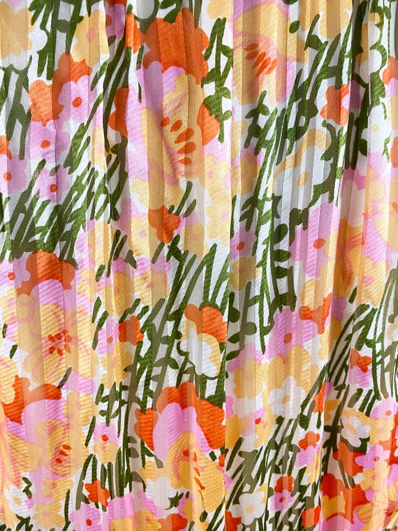 1980s John Hagarty Peach Floral Silk Striped Shee… - image 8