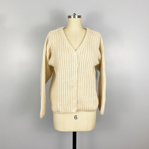 1990s LL Bean Cream Mohair Blend Ribbed Knit Wool