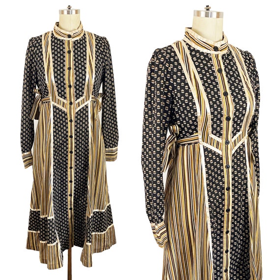 1970s Gunne Sax Prairie Midi Long Sleeve Dress Sid