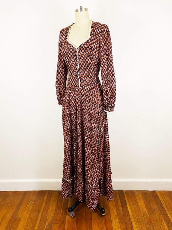 1970s India Imports Cotton Prairie Maxi Dress Blo… - image 7