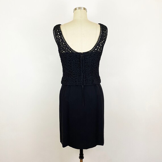 1950s Black Cord Lace Illusion Neckline Wiggle Dr… - image 9