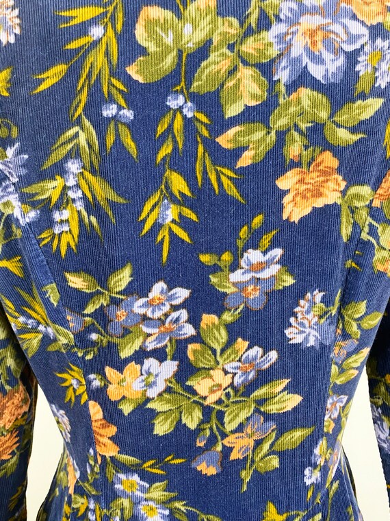 1980-1990s Laura Ashley Navy Blue Floral Cotton Cordu… - Gem