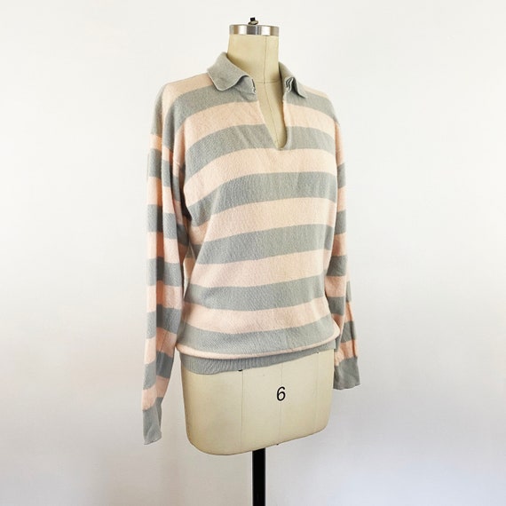 1980s Drumohr Gray and Light Pink Wide Stripe Cas… - image 2