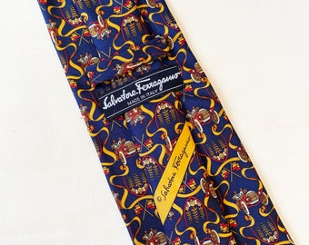 Salvadore Ferragamo Authentic Navy Antique Car Tie Ferragamo Necktie Gift For Him Model T Tie Fathers Day Designer Silk Tie