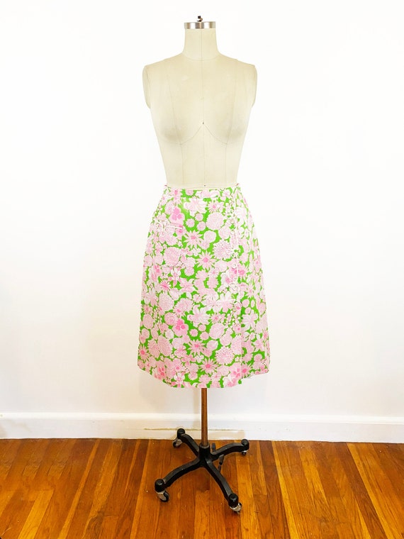 1970s Lilly Pulitzer Pink and Green Floral A-line 