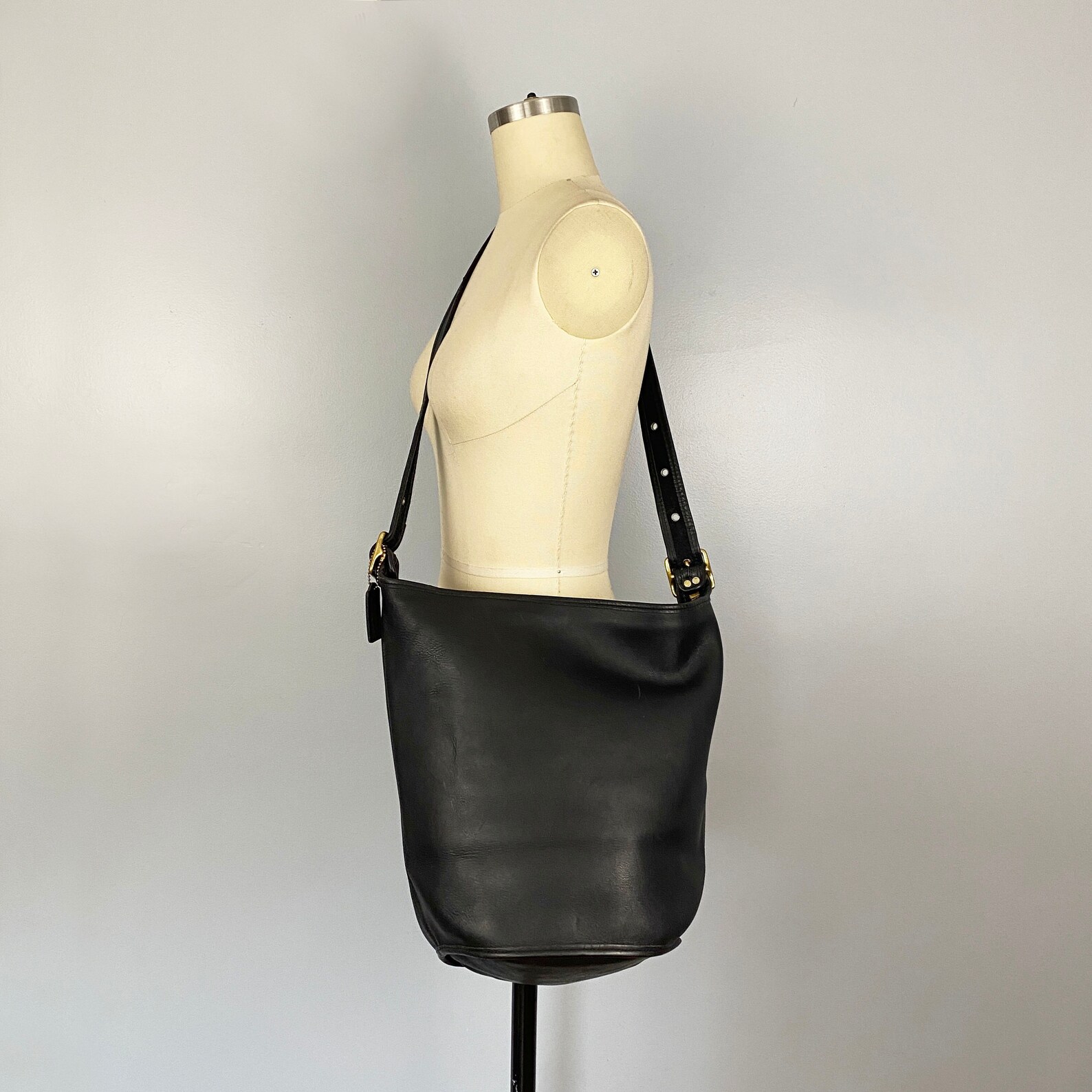 Vintage Coach XL Duffle Bag Black Leather / Coach Sack Feed Etsy