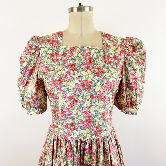 1980s Laura Ashley Floral Cotton Midi Prairie Dre… - image 2