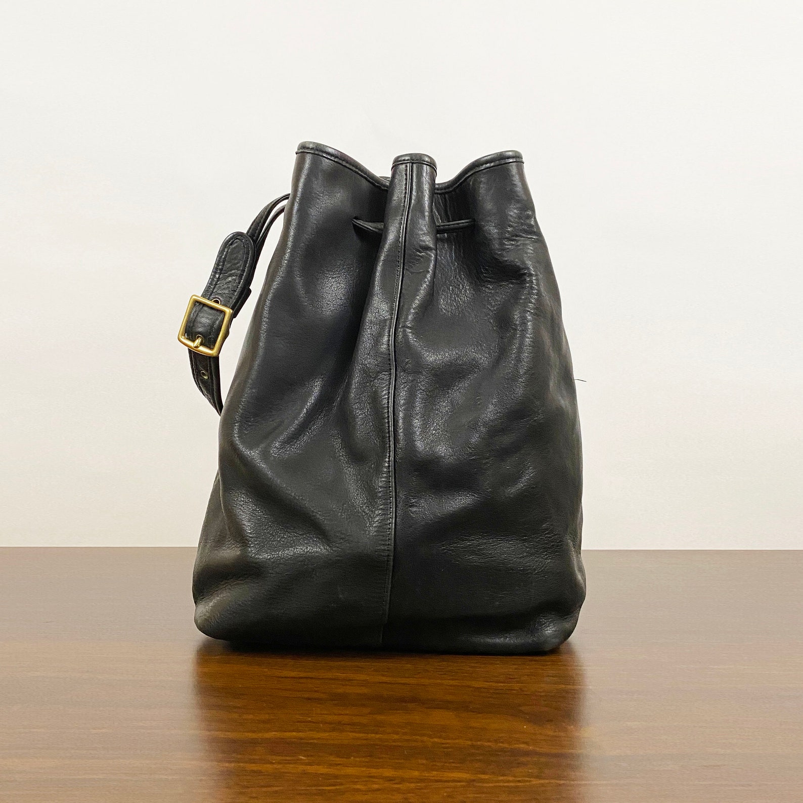 Vintage Coach Black Leather Duffle Bucket Drawstring Bucket Etsy