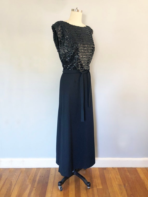 1970s Black Sequin Maxi Dress Cocktail Party Disco