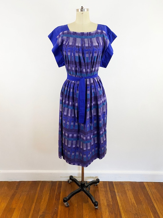 1980s Marimekko Purple Striped Cotton Smock Dress 