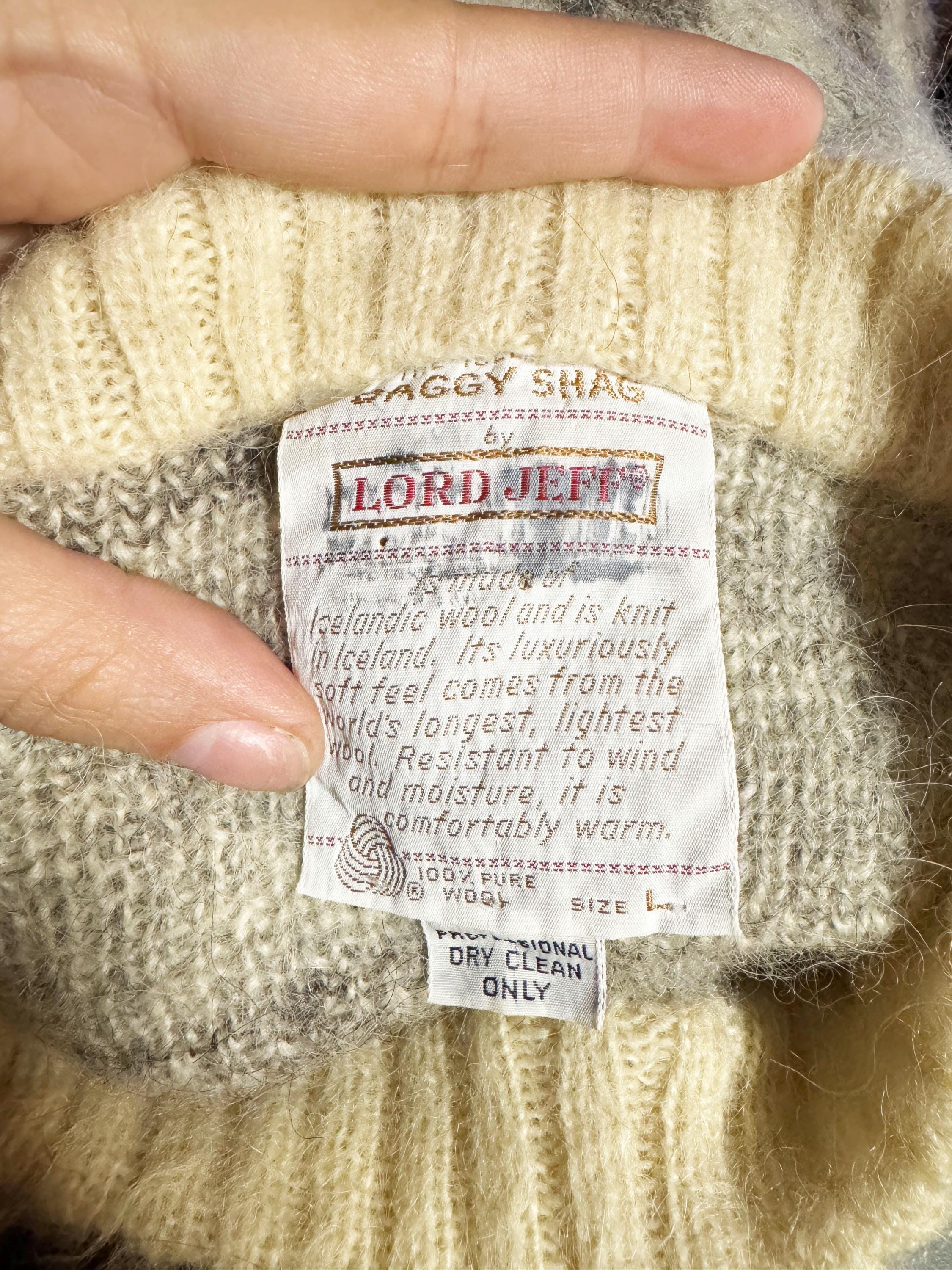 1970s Lord Jeff Baggy Shag Icelandic Wool Sweater Cream Gray 1970s Lord Jeff Baggy Shag Icelandic Wool Sweater Cream Gray