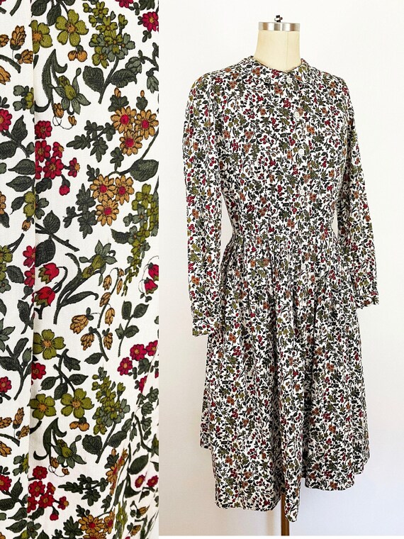 1950s The Villager Autumn Ditsy Floral Cotton Long