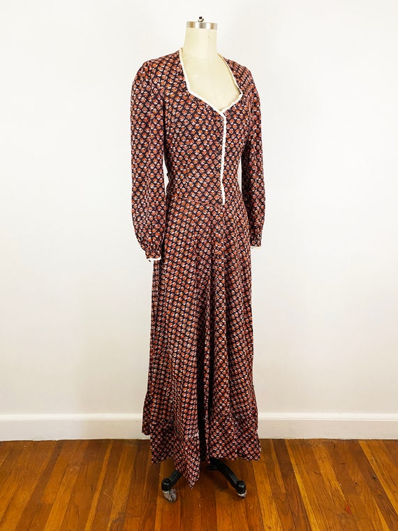 1970s India Imports Cotton Prairie Maxi Dress Blo… - image 2