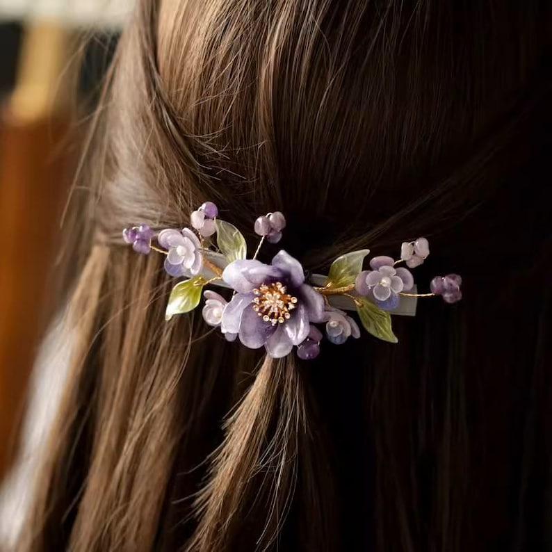 Purple special occasion fashion accessories - Purple lilac hair barrette clip
