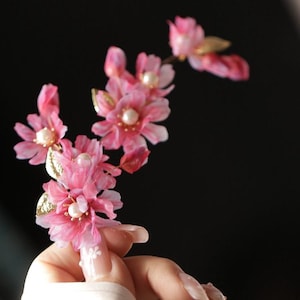 Pink Plum with Golden Leaf Hair Clip, romantic flower hair decorations, wedding hair accessories, wedding jewelry gifts, bridal party gifts