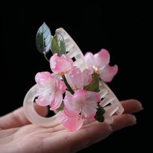 Pink Camelia Buds Flower Asymmetric Hair Claw, romantic hair decorations, floral hair claw, wedding jewelry gifts, rose hair claw clip