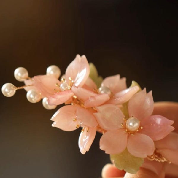 Pinza para el cabello con diseño de flor de cerezo y perlas, adornos románticos para el cabello con flores, accesorios para el cabello de boda, regalos de joyería de boda, regalos para la fiesta nupcial
