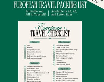 Bundel met reischecklist | Digitale download | Paklijst, takenlijsten, vooraf ingevulde en bewerkbare bestanden