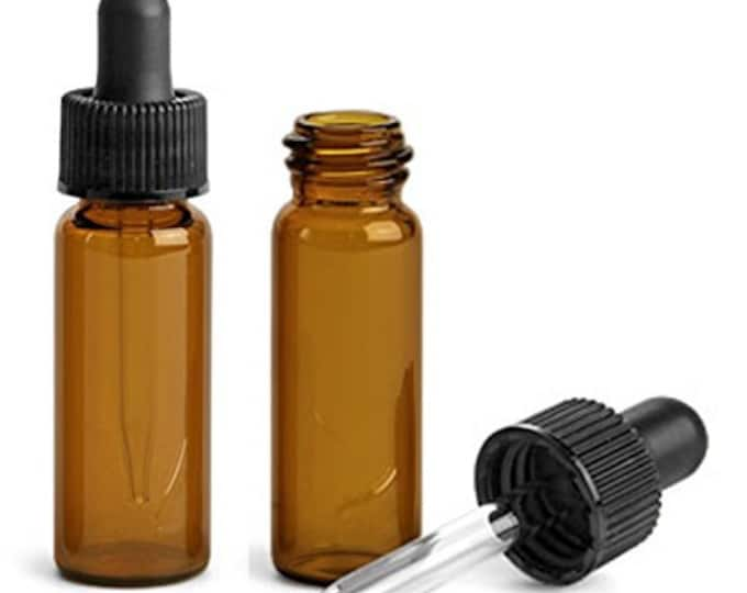 MagnaKoys 1 Dram 1/8 oz Amber Glass Vials w/ Straight Black Bulb Eye Glass Droppers for Essential Oils & Liquids